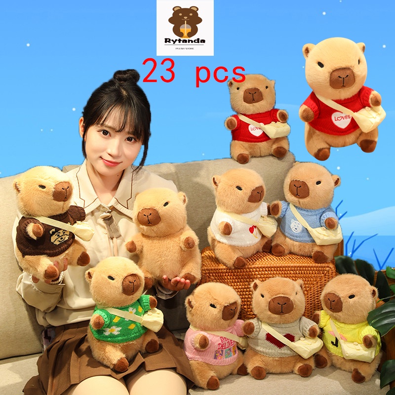 Rytanda Capybara Plush Toy Đồ chơi nhồi bông búp bê Capybara mặc đồ dễ thương làm quà tặng sinh nhật trang trí phòng ngủ
