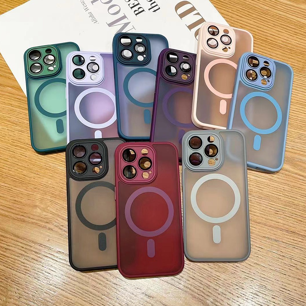 Ốp Điện Thoại Màu Đen Từ Tính Cho iPhone 17ProMax 16 15 14 13 12 11 Pro Max Bảo Vệ Toàn Diện Chống Sốc Protecti Skin Feel Acrylic Cover