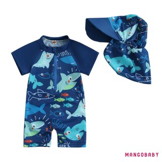 Mg-toddler Bé Trai Rash Guard Đồ Bơi Playsuits In Hình Cá Mập Dây Kéo Tay Ngắn Chống Nắng Bộ Đồ Tắm Có Mũ Bơi