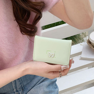 Da PU Phong Cách Ngắn Tinh Tế Nơ Ví Nữ Dễ Thương Đa Năng Đa Năng Hộp Đựng Thẻ Ví Tiền Mặt
