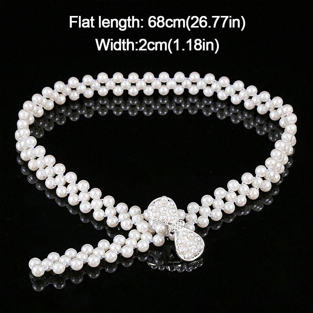 Dây thắt lưng MERIGGIARE có ngọc trai, Dây thắt lưng kim cương giả thanh lịch co giãn dành cho nữ, Dây rút mỏng đơn giản thời trang dành cho nữ