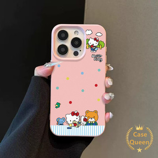 Hoạt Hình Dễ Thương Hello Kitty Màu Sóng Điểm Ốp Lưng Tương Thích Cho IPhone XR 13 16 11 15 12 14 Pro Max 14 15 16 Plus X XS Max Sang Trọng 3D Bóng Giá Đỡ Da Cảm Giác Họa Tiết Bao Da