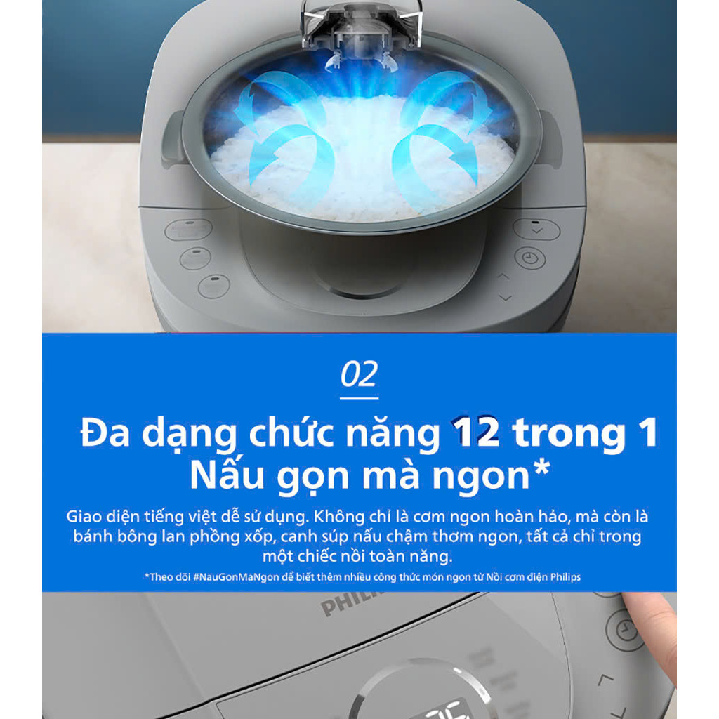 Nồi Cơm Điện Tử Philips HD4814/31 | HD4719/32 1.8L Lòng Nồi 6 Lớp Nhiệt 3D- 860W