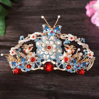Phụ kiện Hanfu phong cách cổ điển, vương miện xanh cháy đa năng, kẹp tóc ngọc trai tua dài, kẹp tóc Jinglan 2.11 5QO7