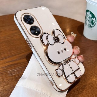 ốp lưng oppo a58 a78 Ốp Điện Thoại TPU Silicon Mềm Mạ Điện Gắn Gương Trang Điểm Hình Thỏ 3D Cho oppo a58 a78