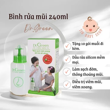 Bình rửa mũi Dr.Green giảm sổ mũi, nghẹt mũi, viêm mũi, viêm xoang, đầu silicon, tặng 10 gói muối