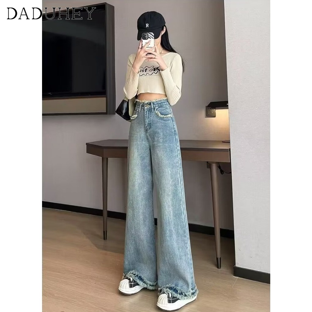 Ảnh Quần jean DADUHEY cạp cao dáng rộng phong cách Mỹ cổ điển cỡ lớn 3