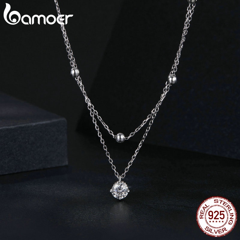 Bamoer Vòng cổ Bạc 925 Hai Lớp Thời Trang Dành Cho Nữ MSN023