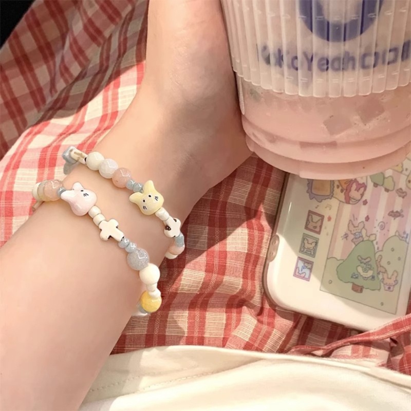 Mỹ Nhiều Màu Sắc Hoạt Hình Thỏ Đính Hạt Vòng Tay Co Giãn Hạt Thỏ Móc Tay Trang Sức Quyến Rũ Vòng Tay Gốm Cho Nữ