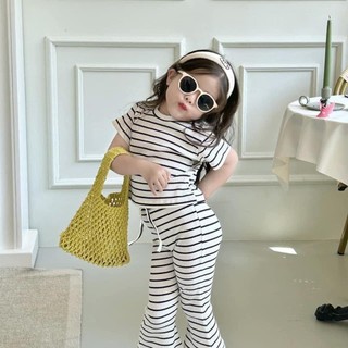S08 [XẢ KHO]- Set áo thun quần loe bé gái đáng yêu - Size 8-35Kg