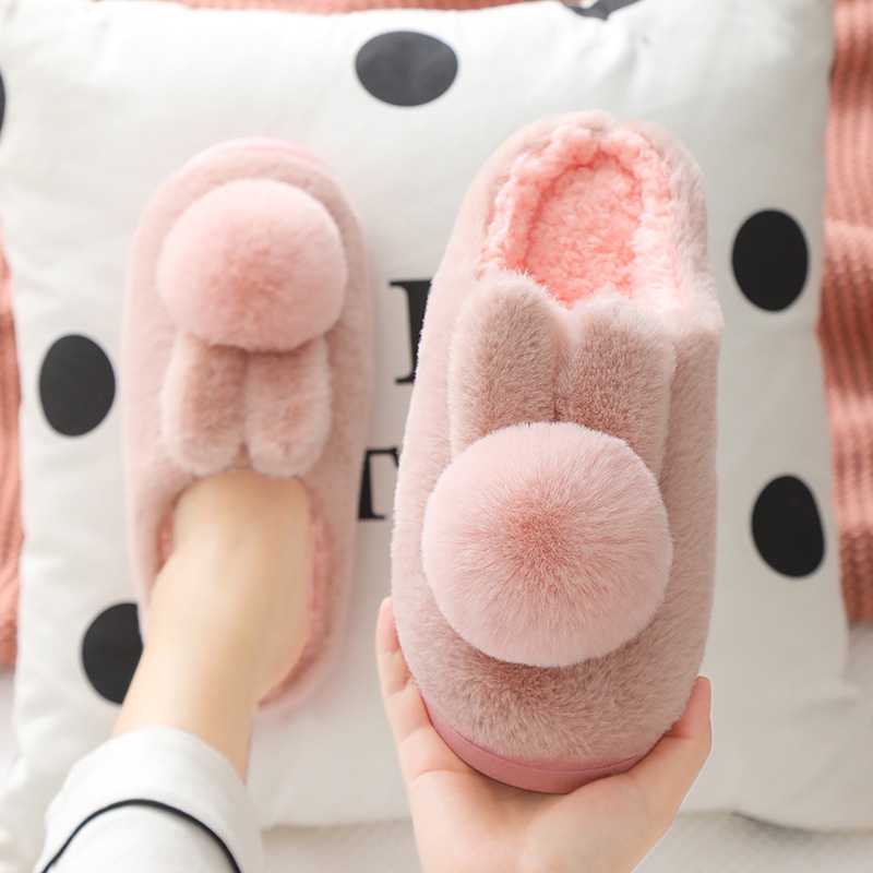 Dép Bông nhung lông tai thỏ dày chống trượt ấm áp mùa đông cho nữ big size35-42