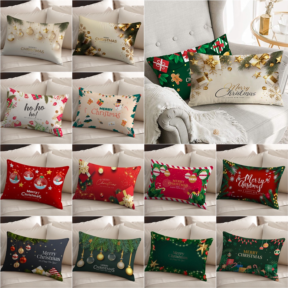 Vỏ Gối polyester Một Mặt Hình Chữ Nhật In Họa Tiết Giáng Sinh Năm Mới Trang Trí Nhà Cửa (Không Có Lõi)