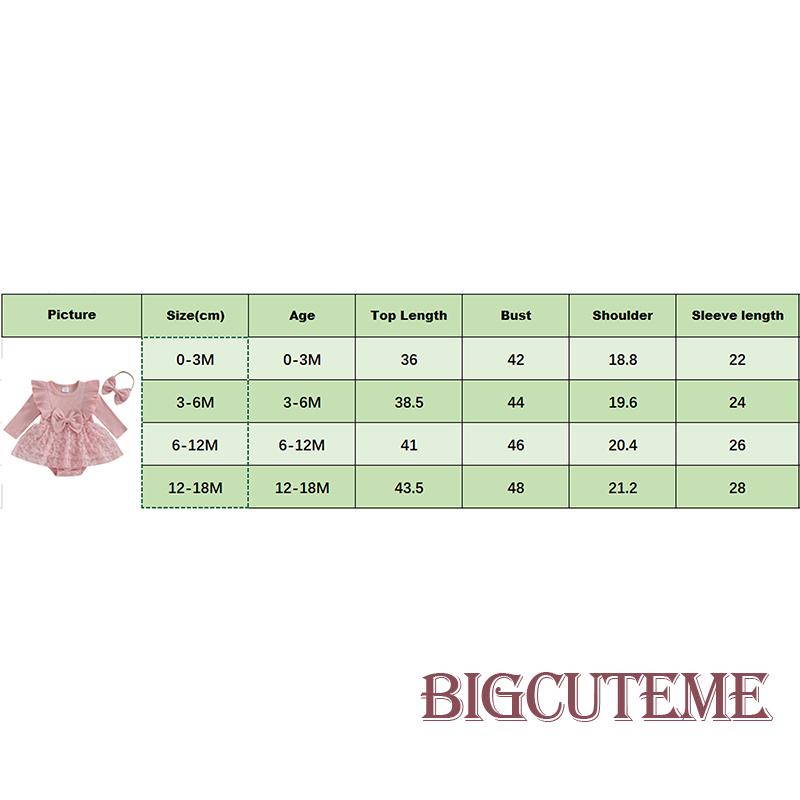 Bộ Áo Liền Quần Tay Dài Đính Nơ + Băng Đô Dành Cho Bé Gái 0-18 Tháng Tuổi