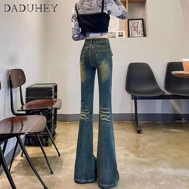 Ảnh Quần jean dài DADUHEY size lớn ống rộng loe nhẹ cạp cao thời trang retro đường phố cao cấp kiểu Mỹ 2