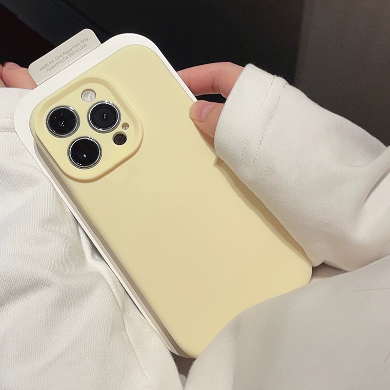 Ốp Điện Thoại Silicon Lỏng Màu Vàng Kem Đơn Giản Cho iPhone 17ProMax 16 15 14 13 12 11 Pro Max Bảo Vệ Toàn Diện Vỏ Mềm Bảo Vệ Chống Sốc