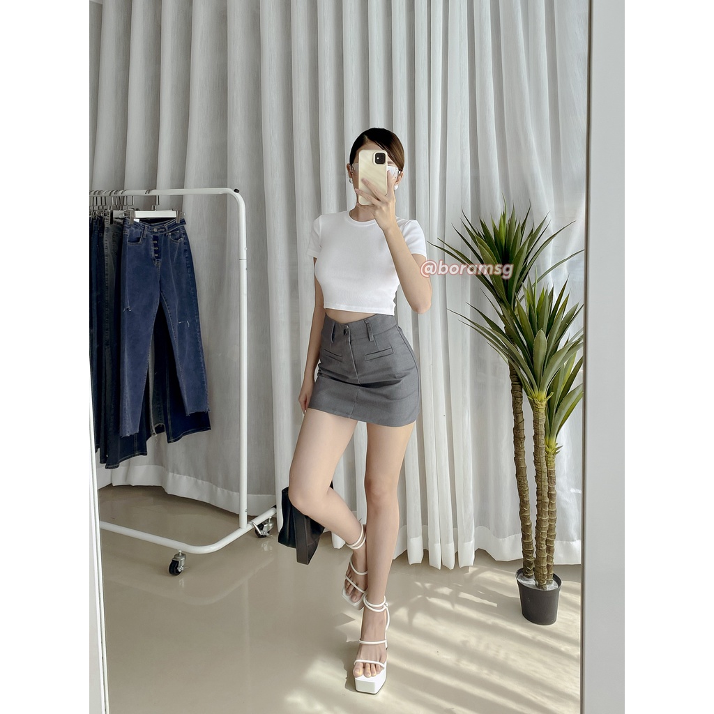 Chân váy chữ a mini lưng cao, chân váy xám có lót trong basic phong cách Hàn Quốc BORAM SG