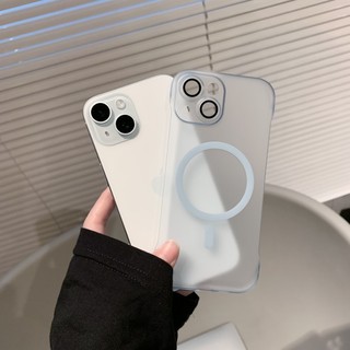 Dành Cho IPhone 15 ProMax 14 15 Plus 13 12 Pro Max Ốp Điện Thoại Không Khung Siêu Mỏng Có Bảo Vệ Ống Kính Matte Bán Trong Suốt Nhựa Hút Từ Tính Vỏ Điện Thoại T09