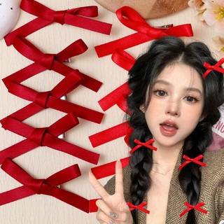 Bộ 2 Kẹp Tóc Hình Nơ Ruy Băng Màu Đỏ Y2K Xinh Xắn Cho Nữ