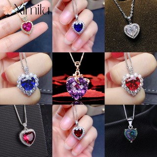 ❤ Dây Chuyền Mặt Trái Tim Đính Đá sapphire Sang Trọng Cho Cặp Đôi