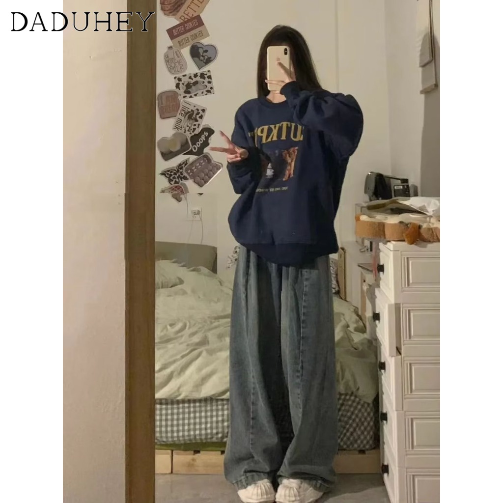 Ảnh Quần jean DADUHEY lưng cao ống rộng phong cách đường phố Mỹ cổ điển cao cấp plus size 2