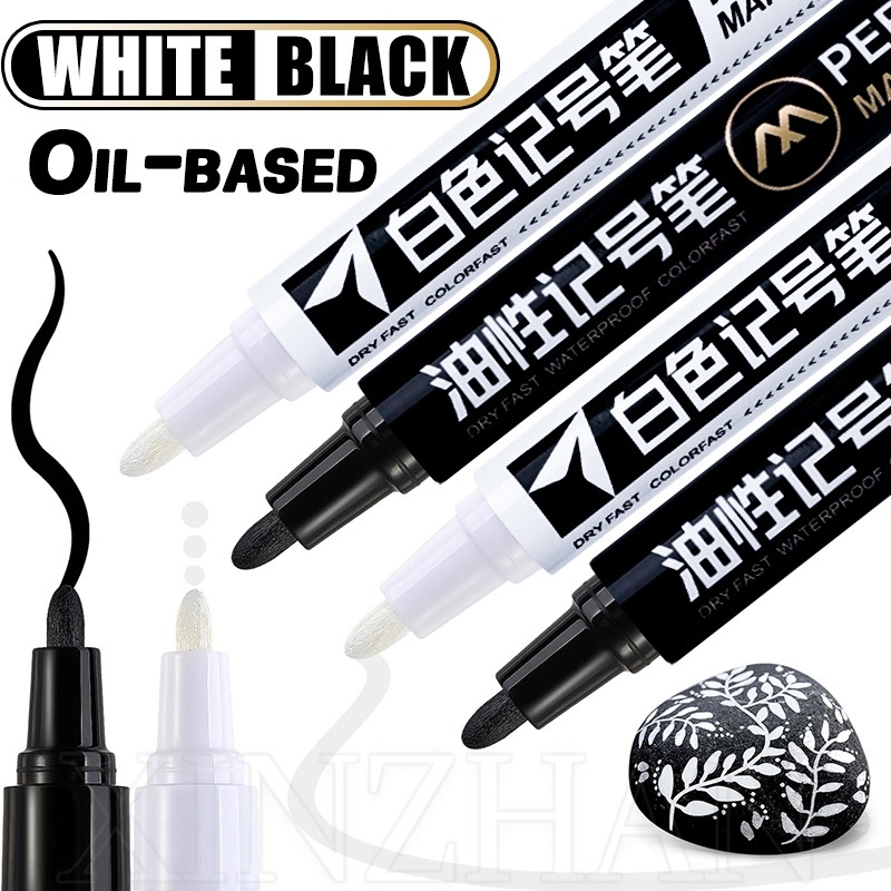 Bút đánh dấu sơn đen trắng 2.0mm / 1.5mm / Đồ dùng văn phòng trường học Văn phòng phẩm / Bút đánh dấu vĩnh viễn nhanh khô gốc dầu / Bút sơn chống nước cho nhựa gỗ đá