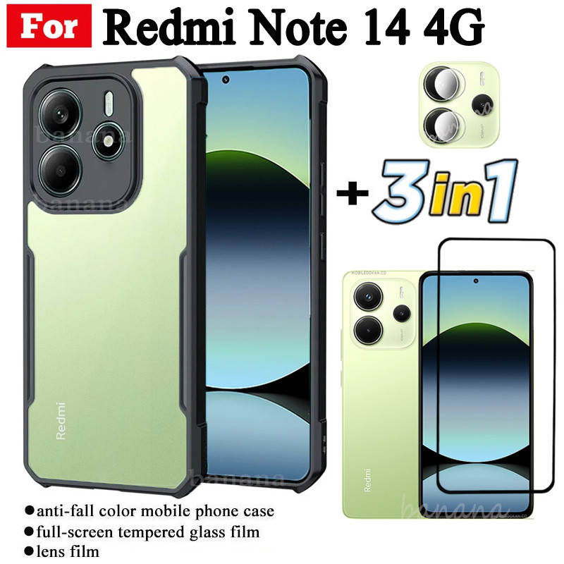 Ốp điện thoại di động chống rơi 3 TRONG 1 Redmi Note 14 cho Redmi Note 14 5G Phim kính cường lực + Phim ống kính