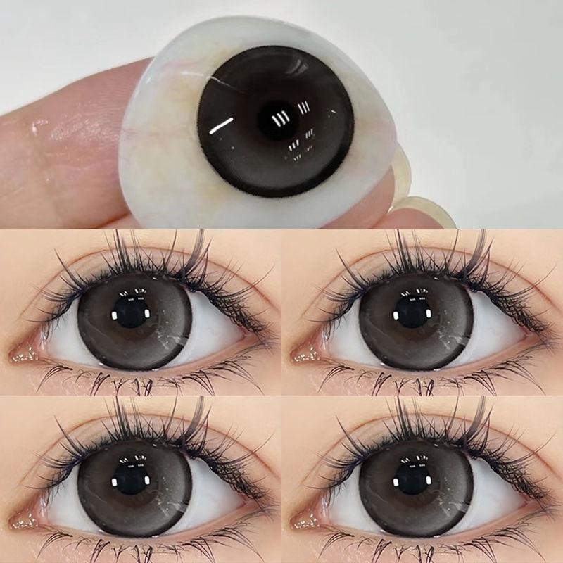Set 2 Kính Áp Tròng Màu Đen contact lenses 0 ~ -8.00 black len 14.2mm lens cận lens nâu bean black 56