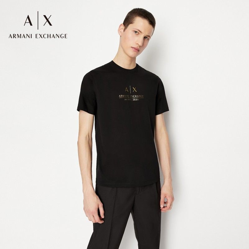 ARMANI Mùa Thu Nam Chữ Thời Trang LOGO Cotton Nguyên Chất Áo Thun Ngắn Tay