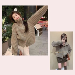 Áo khoác len cardigan thu đông thiết kế cổ cao phối cúc phong cách thời trang XIMIMI SP237