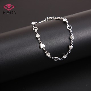 Vòng Tay Nữ Đính Đá Hình Trái Tim Lấp Lánh | Lắc Tay Bạc Điều Chỉnh Kích Thước Làm Quà Tặng Bạn Gái Thời Trang