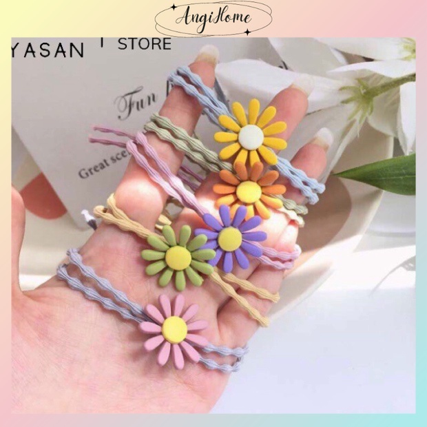 Thun Cột Cặp Tóc Dễ Thương - Phụ Kiện Đồ Kẹp Tóc Nữ Hoa Cúc Đẹp Giá Rẻ Nhiều Màu (Xanh, Đỏ, Tím Vàng...)