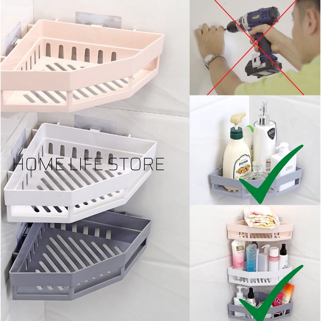 Kệ góc hình tam giác dán tường dùng để đồ nhà tắm đa năng cao cấp  - Gia Dụng Anh Thu