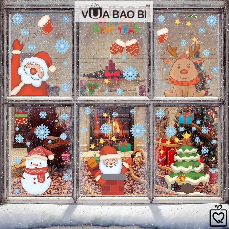 Decal giáng sinh dán cửa kính, sticker Noel trang trí cửa hàng văn ...