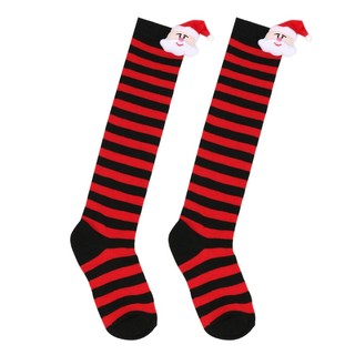 DE Hoạt Hình Ông Già Noel Giáng Sinh Vớ Cho Trẻ Em 6-10Y Tất Trên Đầu Gối Cho Bé Gái Unisex Mùa Đông Tất Sọc