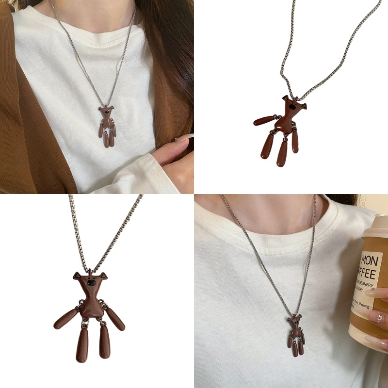 Coo Vintage Cà ri Gấu Mặt Dây Chuyền Choker Gothic Áo Len Vòng Cổ Trang Sức Thời Trang