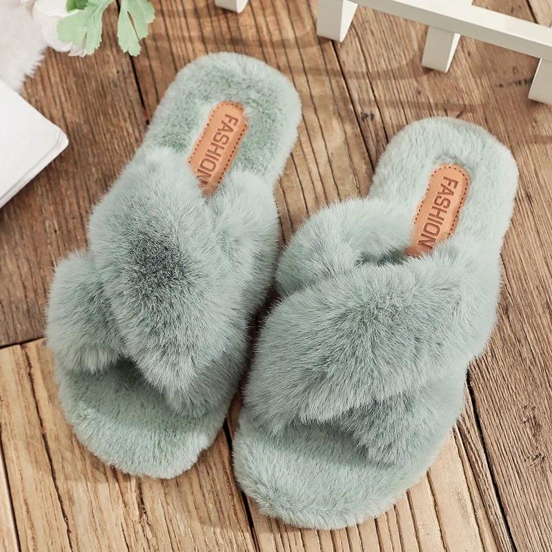 Dép Lông Xù Quai Chéo Mềm Mại Ấm Áp Thời Trang Dành Cho Nữ