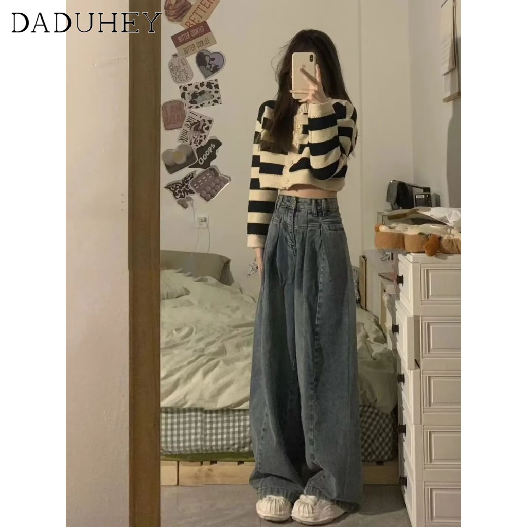Ảnh Quần jean DADUHEY lưng cao ống rộng phong cách đường phố Mỹ cổ điển cao cấp plus size 4