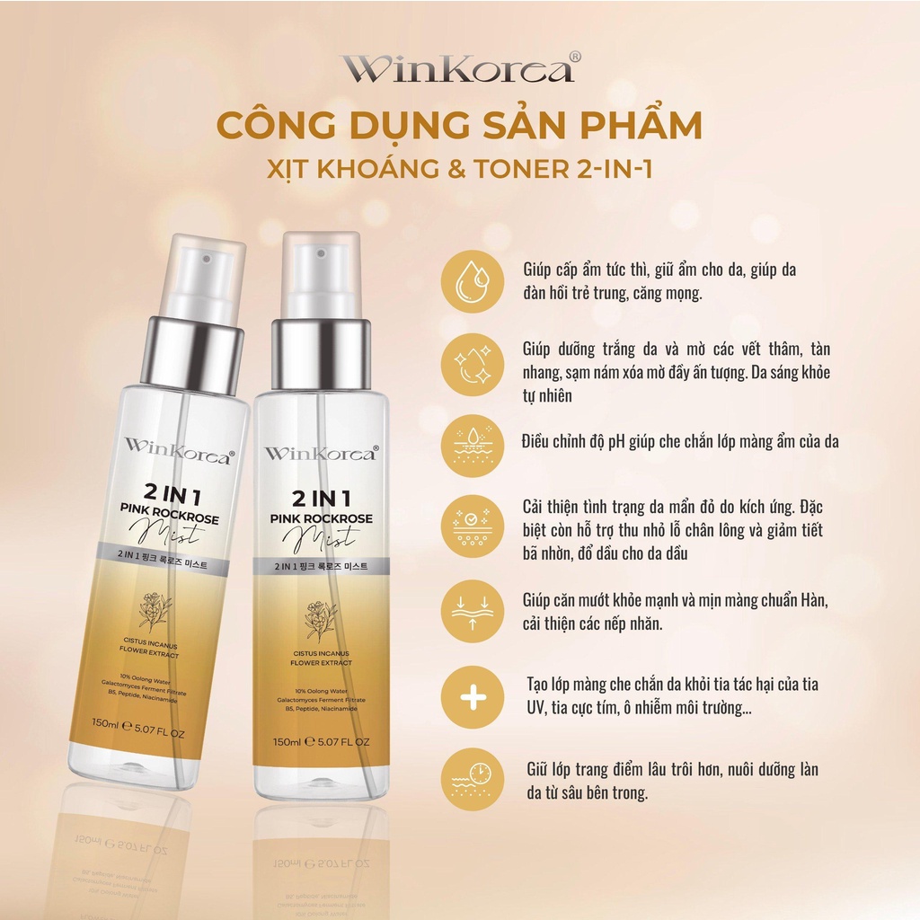 Xịt Khoáng & Toner 2IN1 Cấp Ẩm Tức Thì Cho Mọi Loại Da Thương Hiệu: WinKorea Dung Tích: 50ml - 150ml