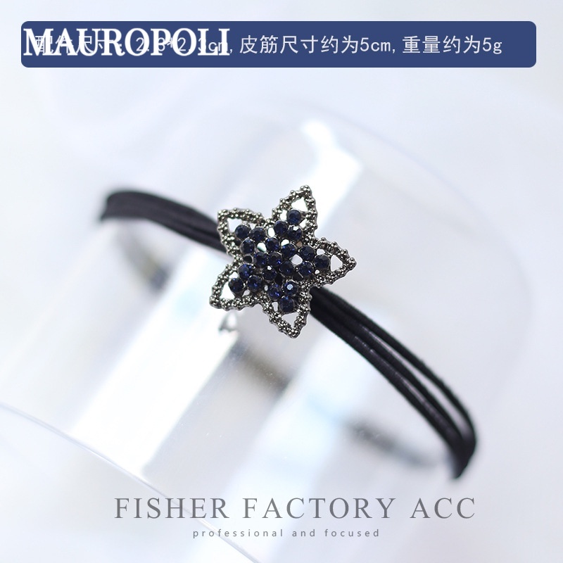 Mauropoli [Hàng Có Sẵn] Dây Buộc Tóc Đuôi Ngựa Đính Đá Mực Xanh Lam Chất Liệu Cao Su Co Giãn Siêu Bền