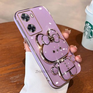 ốp lưng oppo a57 2022 a77 a77s a57s Ốp Điện Thoại TPU Silicon Mềm Mạ Điện Gắn Gương Trang Điểm Hình Thỏ 3D Cho oppo a57 2022 a77 a77s a57s