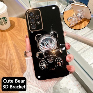 ốp lưng samsung a32 a52 a72 Ốp Điện Thoại tpu Dẻo Mạ Màu 3D In Hình Gấu Nhỏ Đáng Yêu Có Giá Đỡ Cho samsung a32 a52 a72