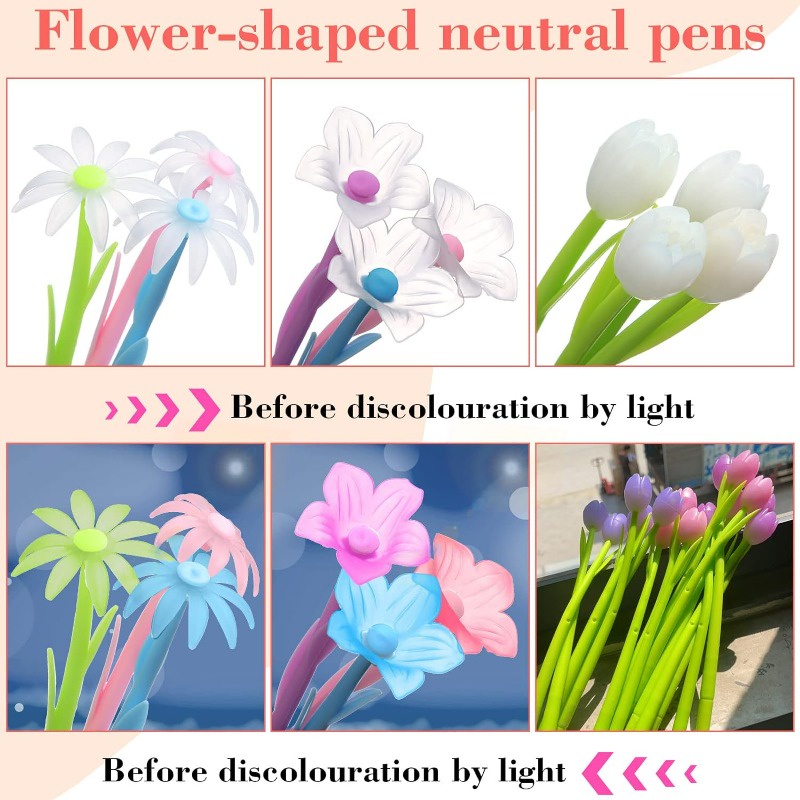 Bút Mực gel Ngòi 0.5mm / Dụng Cụ Thay Đổi Màu Sắc Họa Tiết Hoa Hồng / Hoa tulip Bằng Silicon