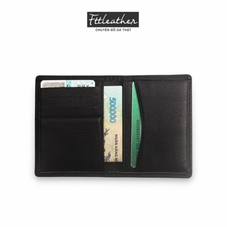 Ví da, bóp da nam nữ mini đựng thẻ card da bò cao cấp dáng đứng gập đôi nhỏ gọn nhiều ngăn Ftt Leather