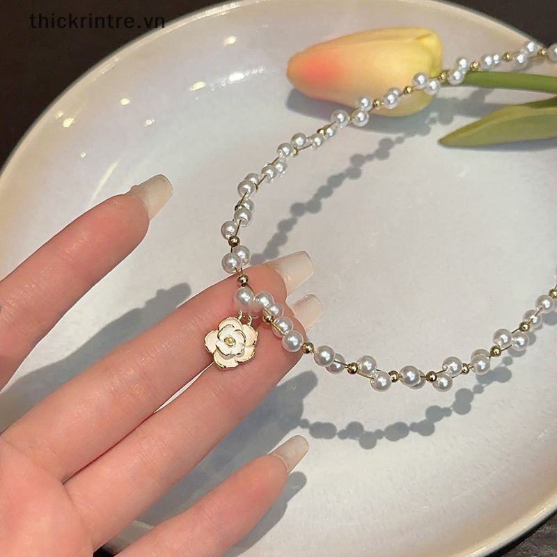 Th Thời Trang Vòng cổ Đính Ngọc Trai Hoa Trà Nhẹ Cổ Điển Độc Đáo Làm Quà Tặng Cao Cấp vn