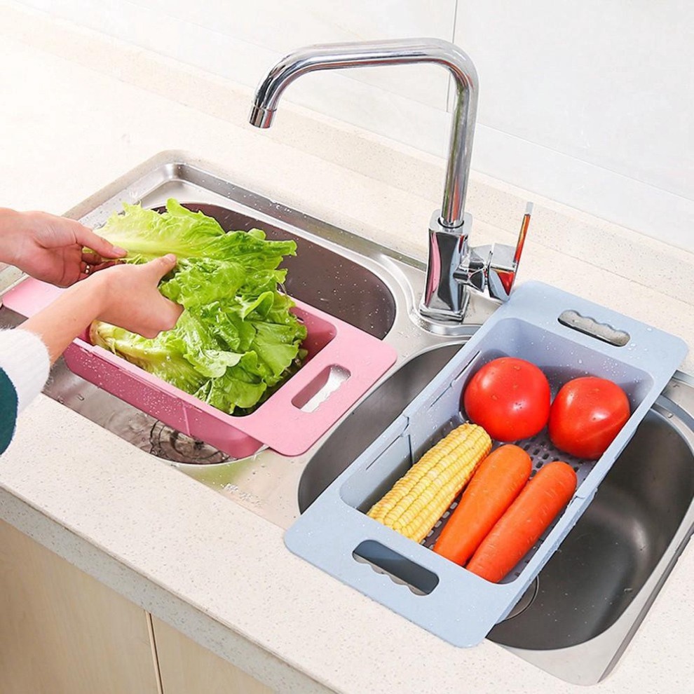 Rổ gác bồn rửa bát thông minh gấp gọn có thể điều chỉnh kích thước gài bồn rửa chén siêu tiện dụng - Gia Dụng Anh Thu