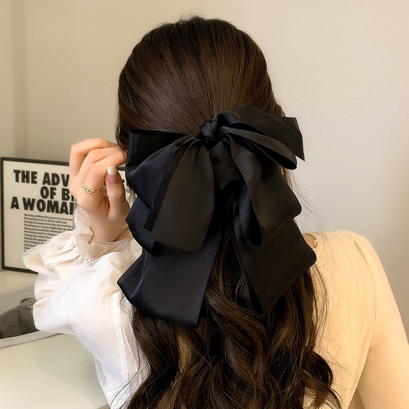 Kẹp tóc cao cấp phong cách Hàn Quốc, màu đen với nơ lớn, trendy