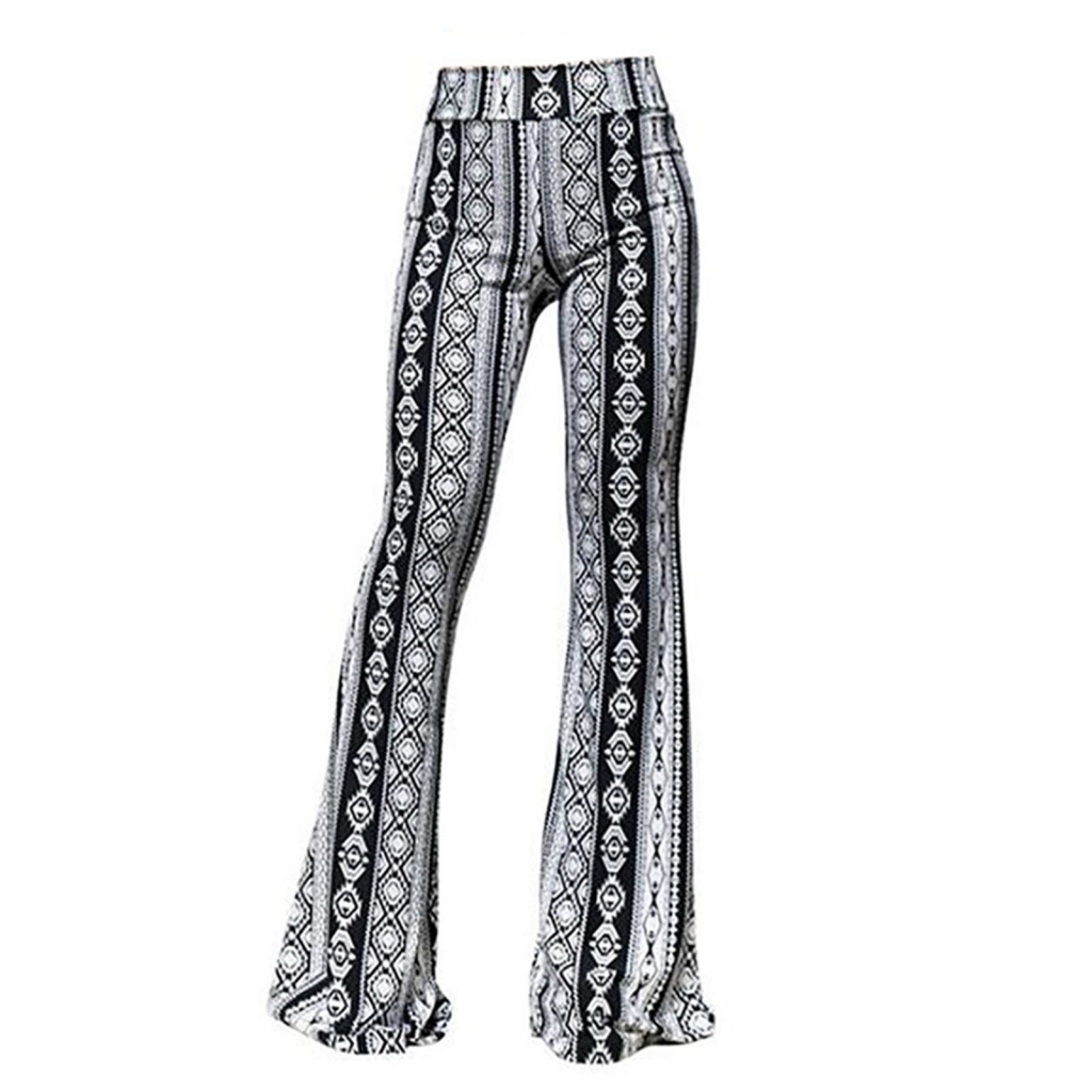 Fairystore| Mềm Quần Dài Lưng Cao Co Giãn Ống Loe In Họa Tiết Da Báo Phong Cách vintage Thập Niên 70