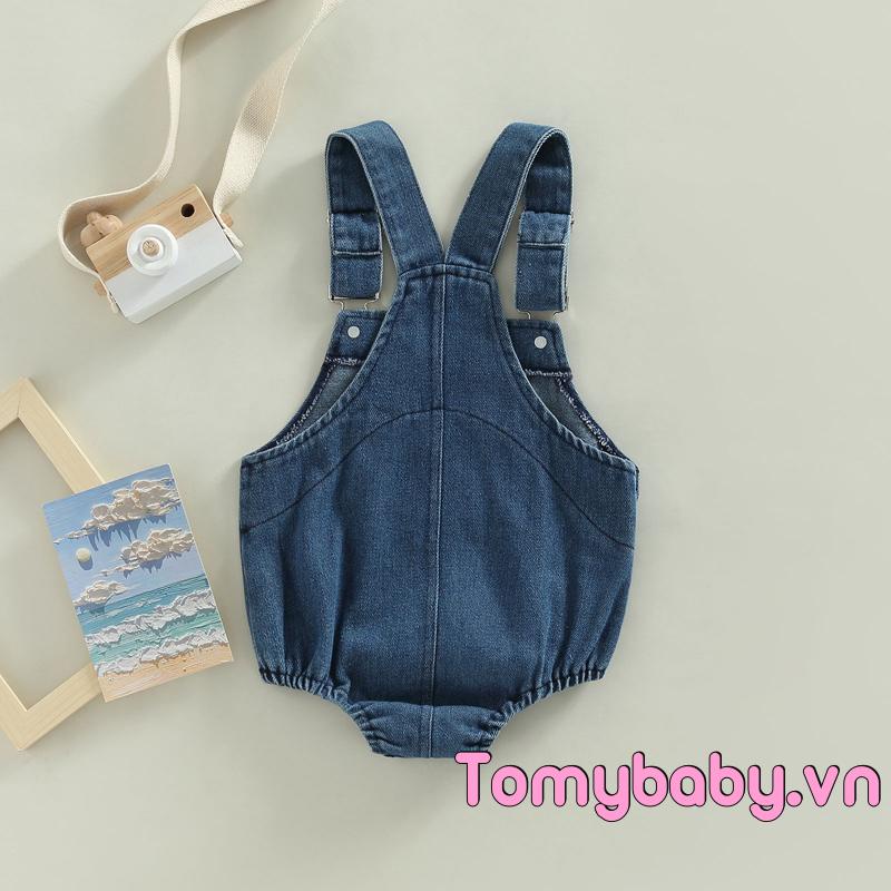 Bộ Áo Liền Quần Sát Nách Chất Liệu denim Màu Trơn Cài Khuy Có Túi Cho Bé