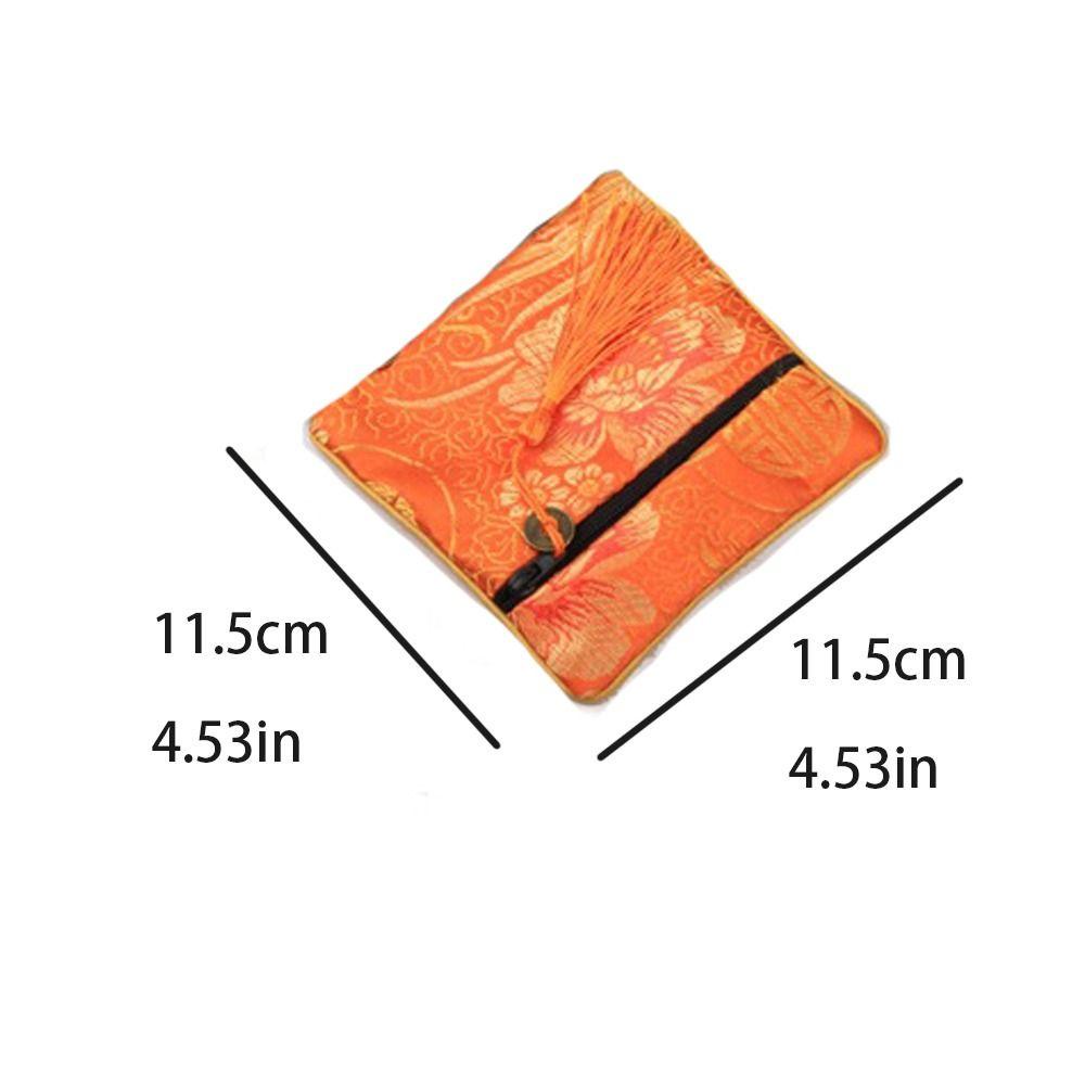 WEETW Mini Thêu Canvas Ví Đựng Tiền Xu, Tua Rua Đồng Tiền Mặt Mặt Dây Chuyền Hoa Trang Sức Túi Đóng Gói, Thời Trang Rồng Dung Tích Lớn Trang Điểm Son Môi Túi Đựng Tiền Phong Cách Học Sinh