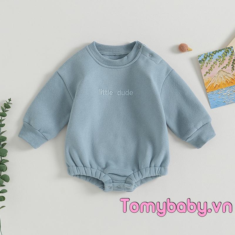Bé Trai Áo Liền Quần Thời Trang Dài Tay Cổ Tròn Thêu Chữ Sơ Sinh Body